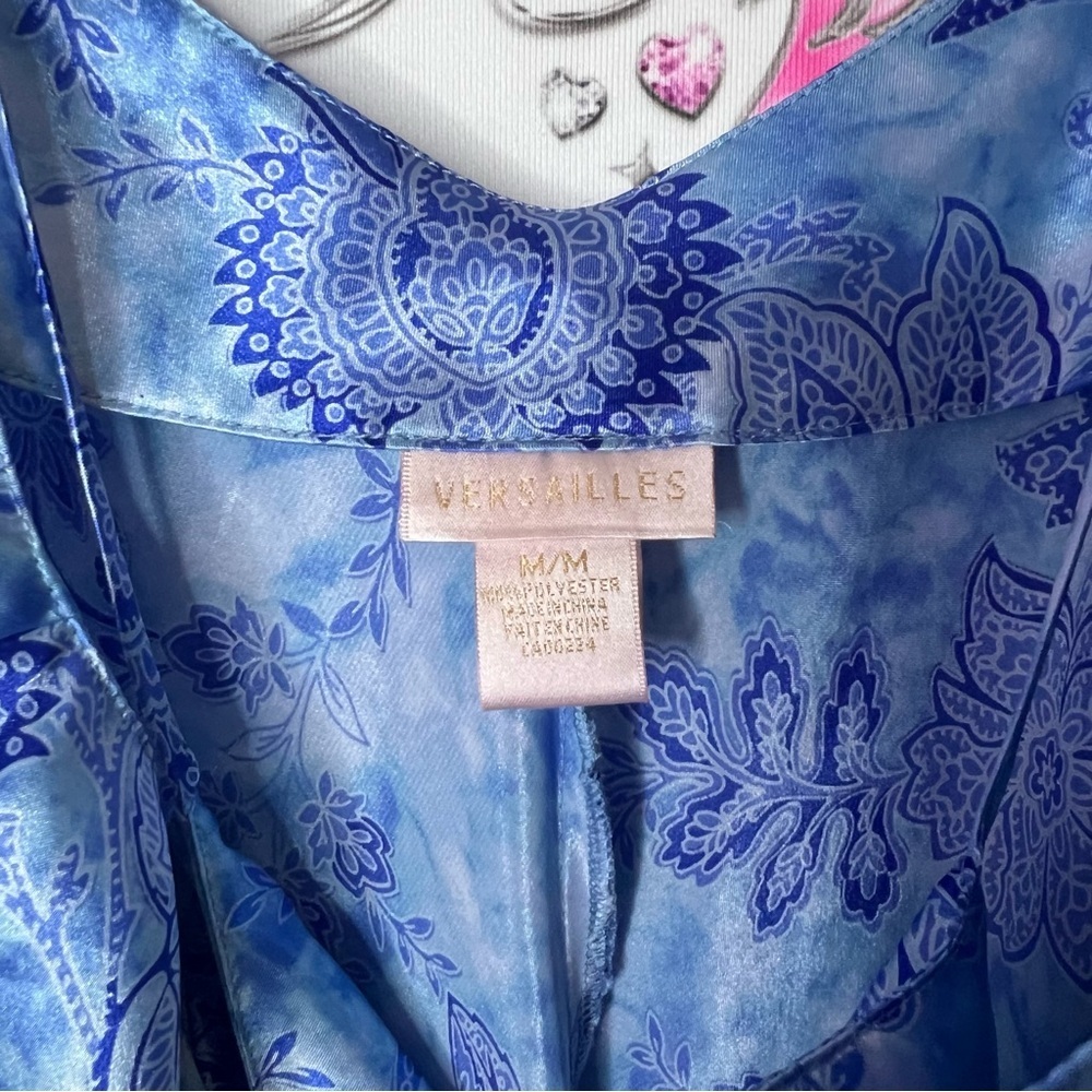 Versailles dress paisley Blue Floral Slip shiny shimmer boho Dress - Picture 6 of 7